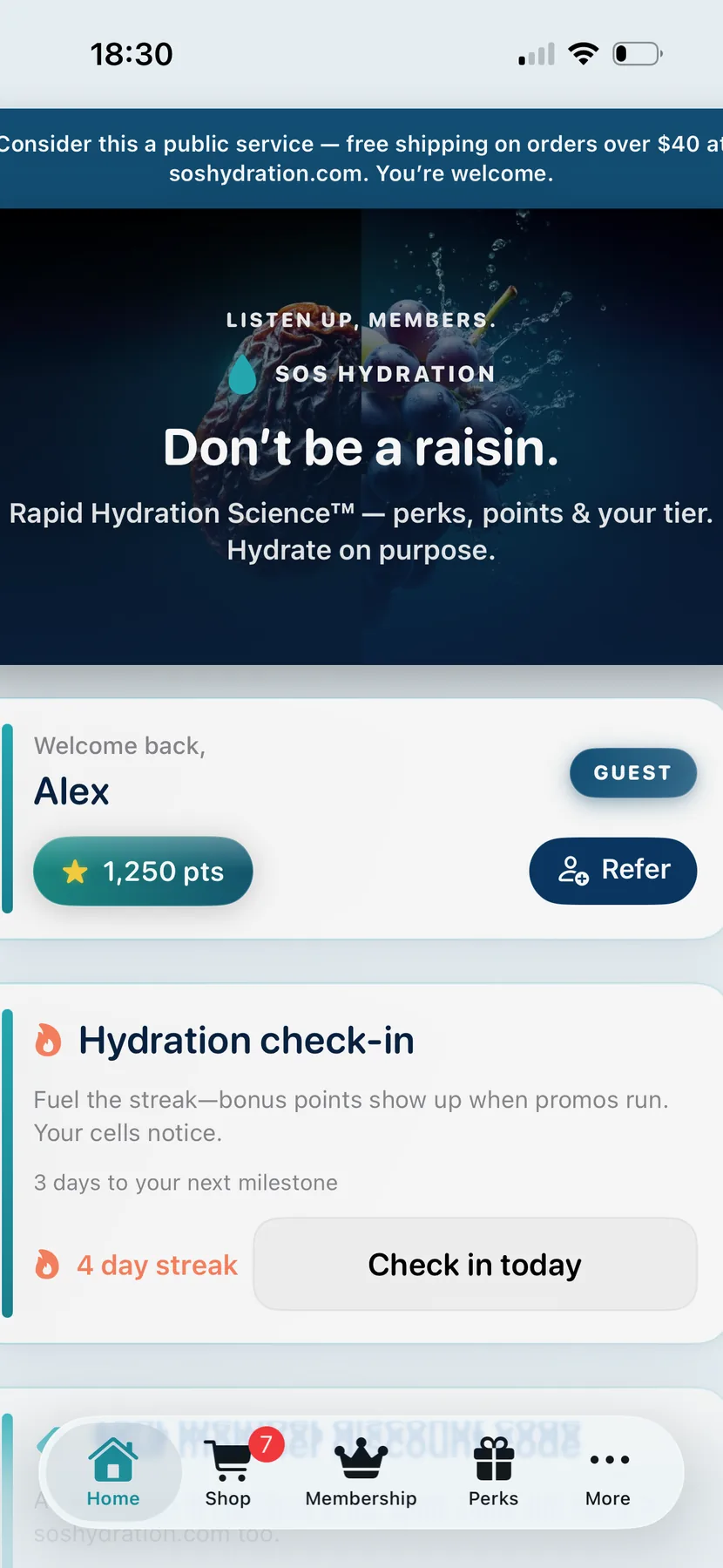 SOS Hydration membership upsell screen