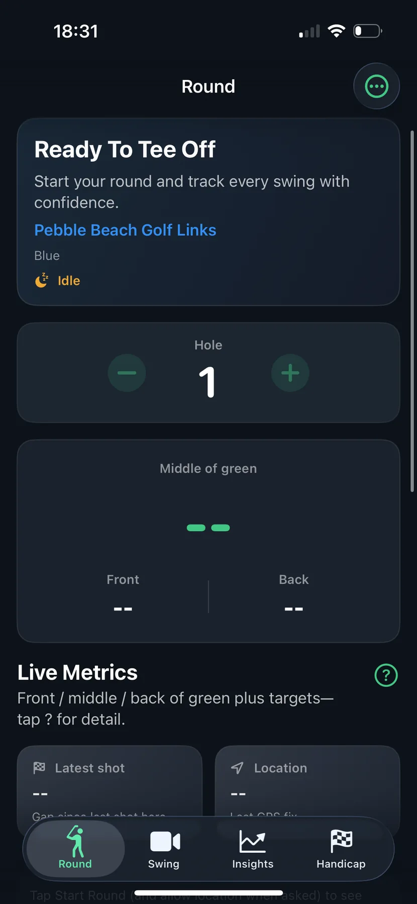 Golf app round screen